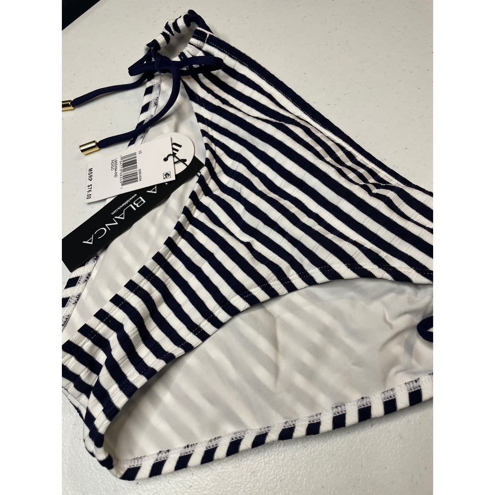 La Blanca Womens Side Tie Hipster Bikini Bottom, Navy Stripe, 10 - Picture 2 of 7